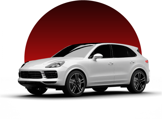 Porsche blanco con un círculo rojo con degradado